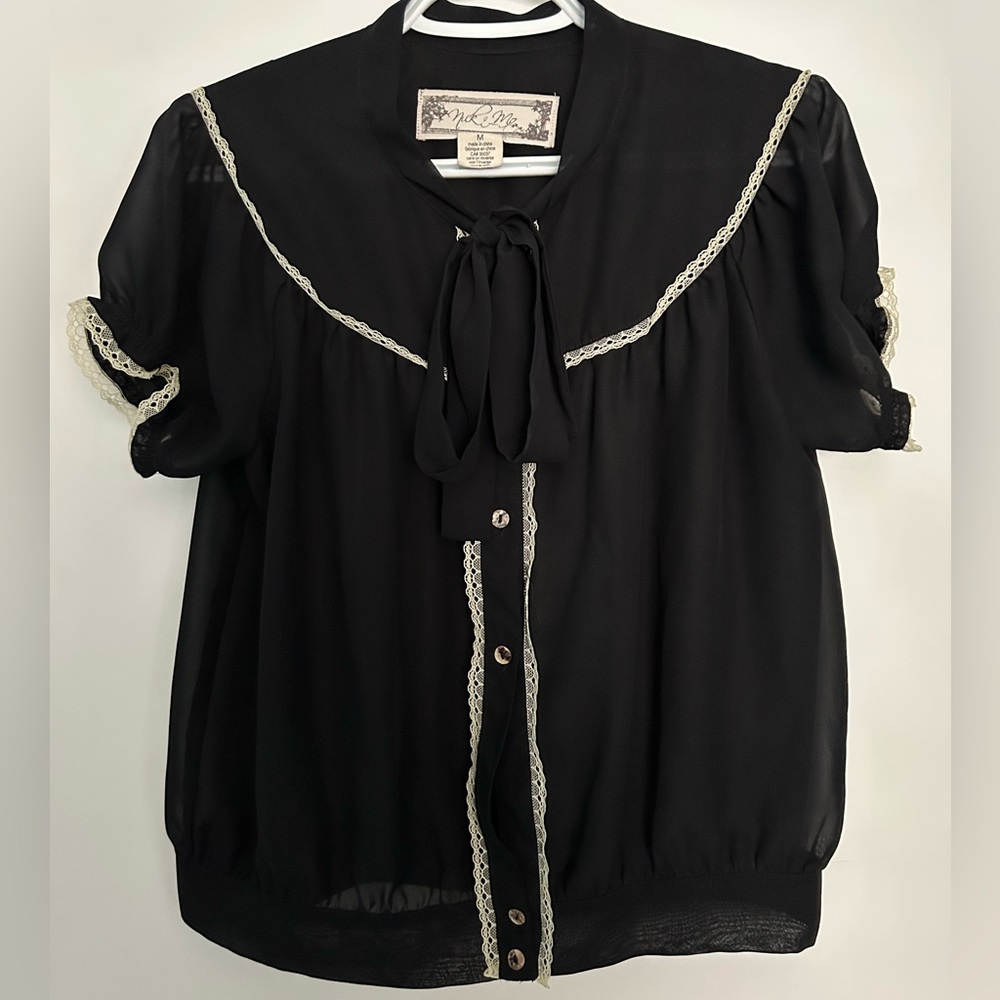 Nick & Mo Black Blouse with Cream Lace